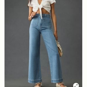 NWT Anthropologie Rolla's Sailor high-rise wide leg crop jeans in Ashley blue.